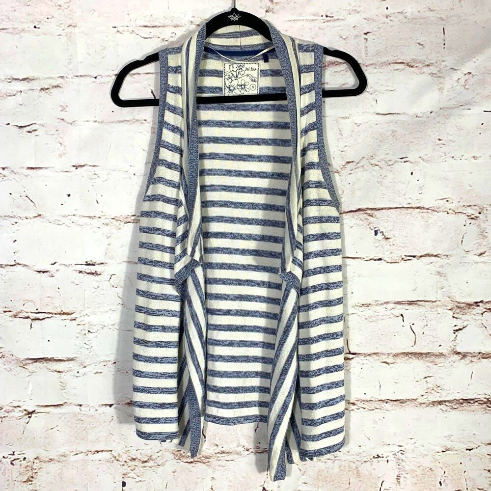 Fat Face Blue White Stripe Sleeveless Drape Vest Cardigan Size Small Layering